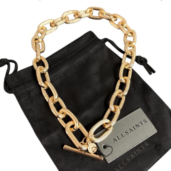 AllSaints Beautiful Gold-Tone Link Chain Necklace 17” New. DUST BAG.. - Picture 5 of 8